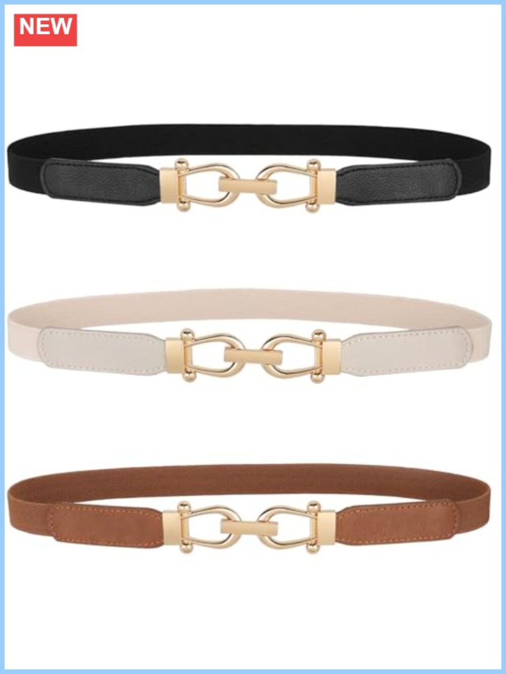 Women's Skinny Elastic Stretch Belt with Gold Buckle Dress Accessory